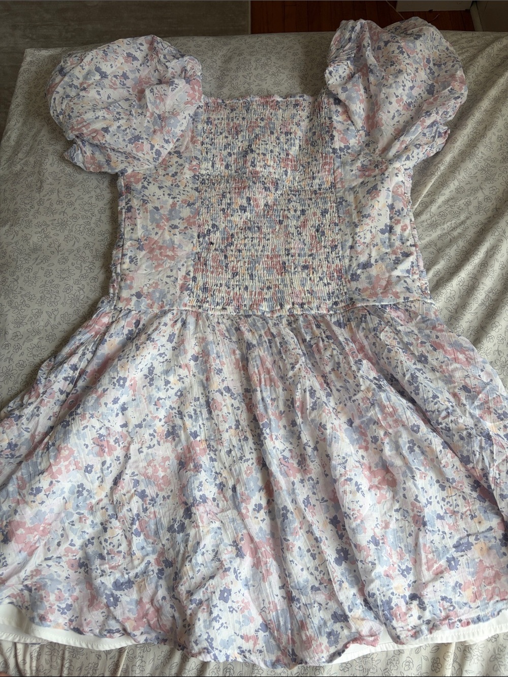 abercrombie kids Pastel Floral Puff-Sleeve Dress in Pink and Lavender - Picture 2 of 2